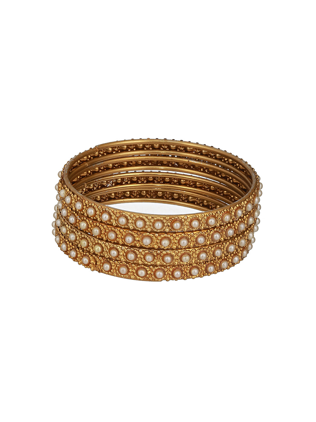 Set Of 2 Gold-Plated Bold Pearl-Studded Bangles