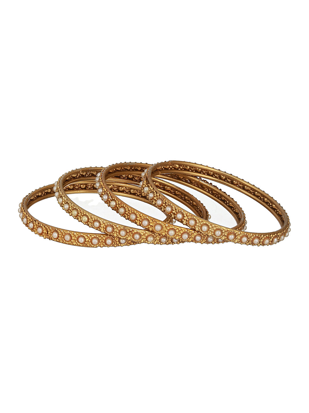 Set Of 2 Gold-Plated Bold Pearl-Studded Bangles