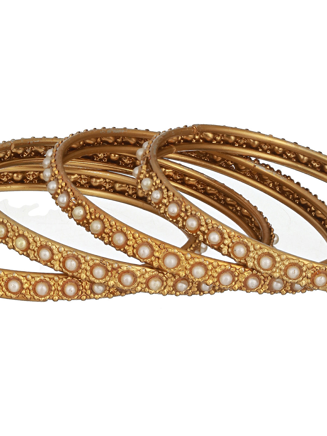 Set Of 2 Gold-Plated Bold Pearl-Studded Bangles