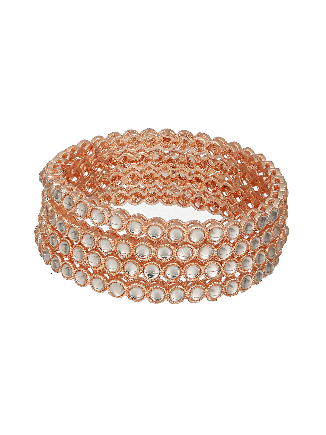 Set Of 4 Rose Gold-Plated Kundan-Studded Bangles
