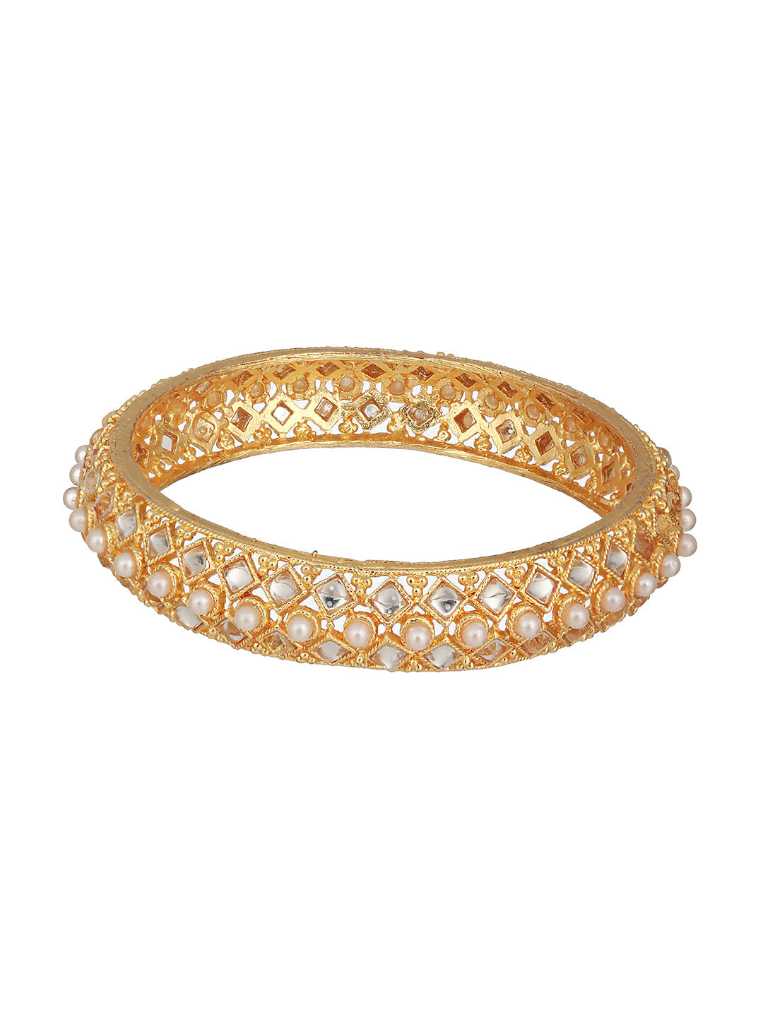 Jazz And Sizzle Set Of 2 Gold-Plated Red Pearl Beaded Handcrafted Bangles