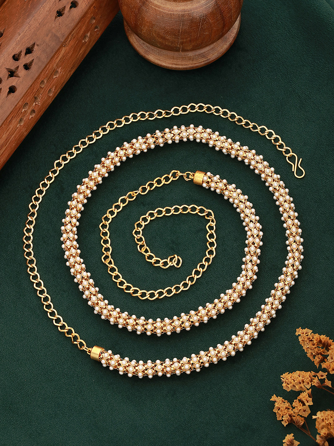 Jazz And Sizzle Gold Plated Pearl Beaded Waist Belt