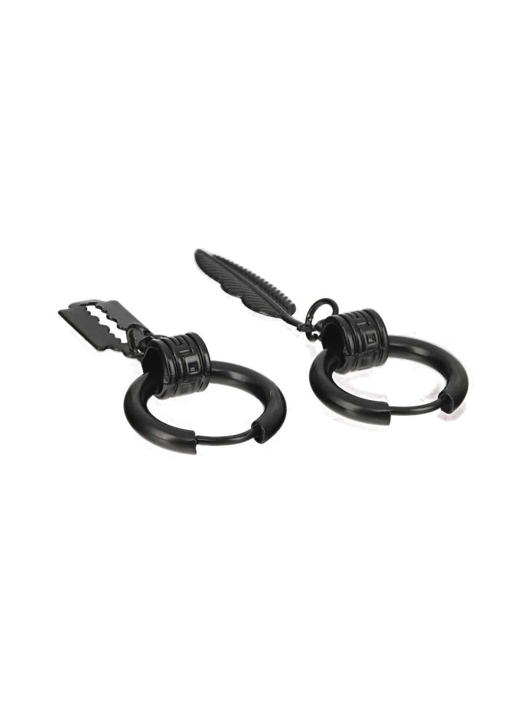 Set Of 2 Mismatch Black Men Stainless Steel Hoop Earrings