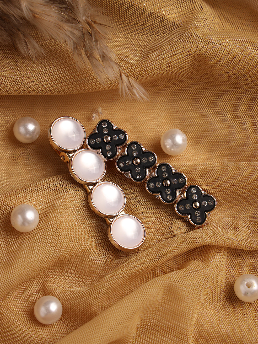 White & Black Set Of 2 Embellished Alligator Hair Clip