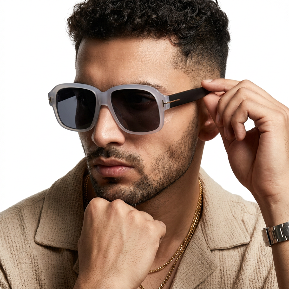 Eyejack Grey Wayfarer Sunglasses for Men and Women - Style 1061 - worn by a male model (image 1)