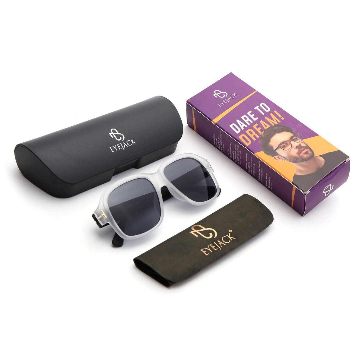 Eyejack Grey Wayfarer Sunglasses for Men and Women - Style 1061 - detail view