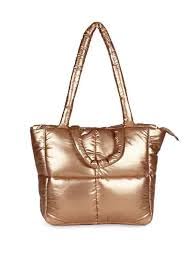 Buddy Cares Puffy Tote Bag – Padded Lattice Puffer Shoulder Bag for Women – Golden