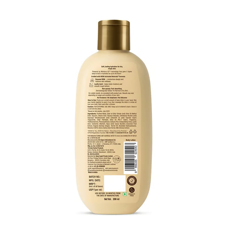 WOW Skin Science Fiji Coconut Body Lotion with Lactic Acid for Deep Moisturization and Smooth Skin for All Skin Types 200ml