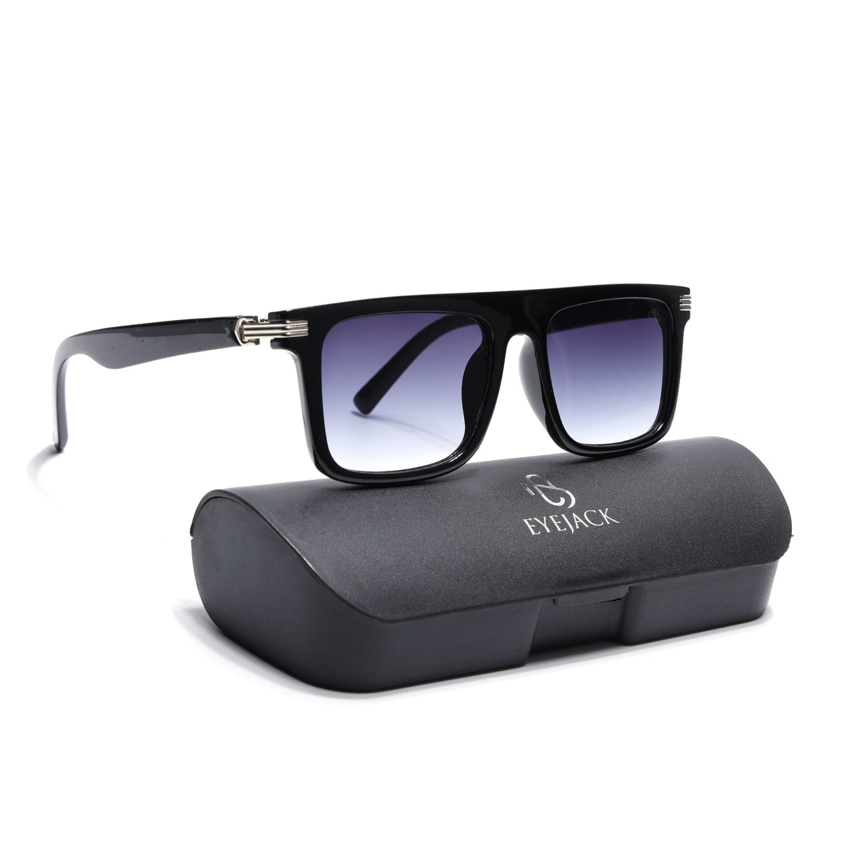 Eyejack Shine Black Rectangle Sunglasses for Men and Women - with box packaging
