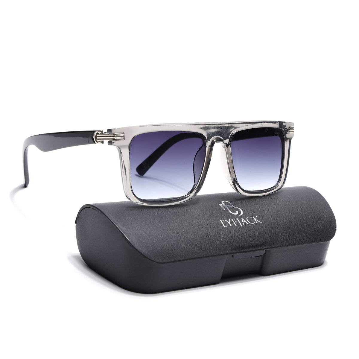 Eyejack Transparent Grey Rectangle Sunglasses for Men and Women - with box packaging