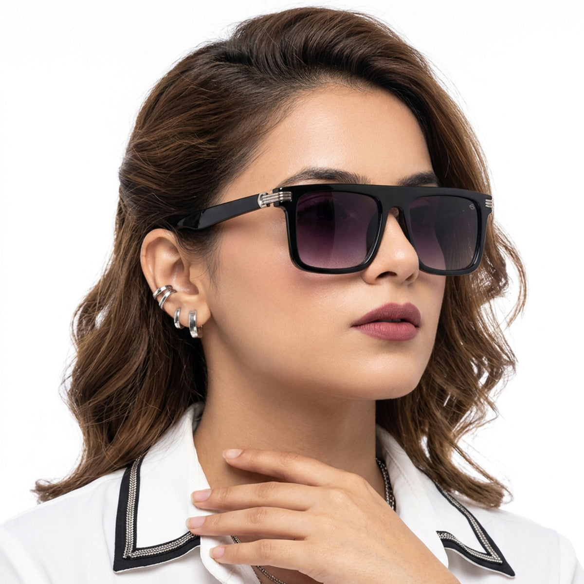 Eyejack Shine Black Rectangle Sunglasses for Men and Women - worn by a male model (image 3)