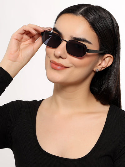 Alpha Black Rectangle Sunglasses for Men and Women - view 2