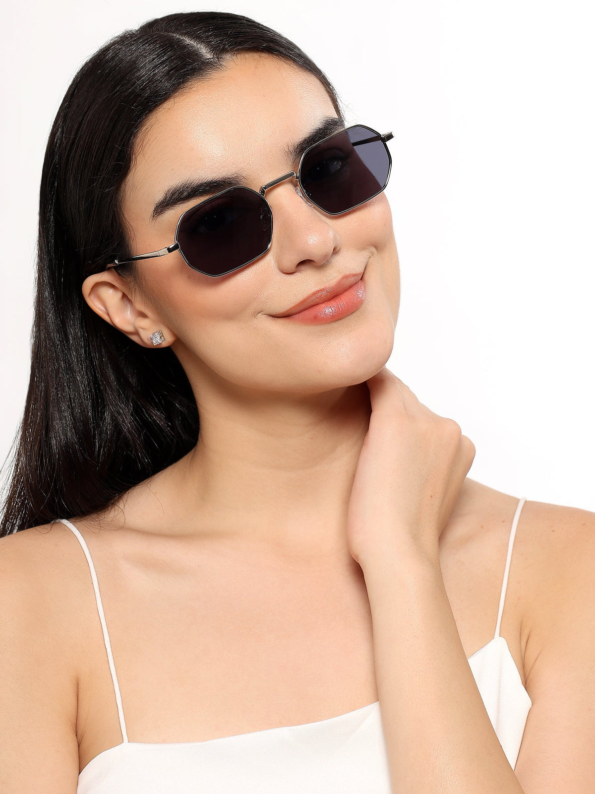 Auralis Silver Hexagonal Sunglasses for Men and Women - view 2