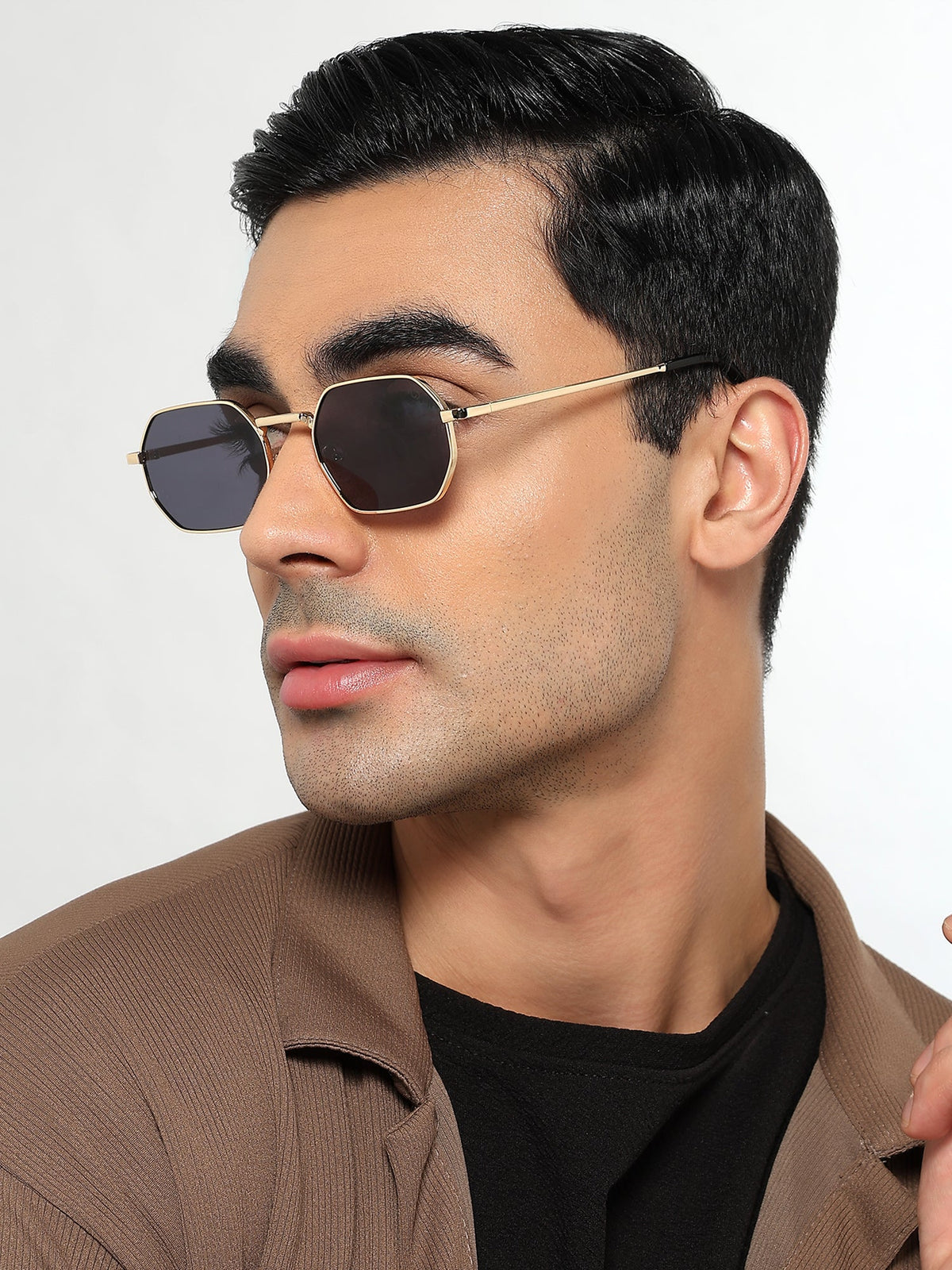 Auralis Golden Hexagonal Sunglasses for Men and Women - view 1