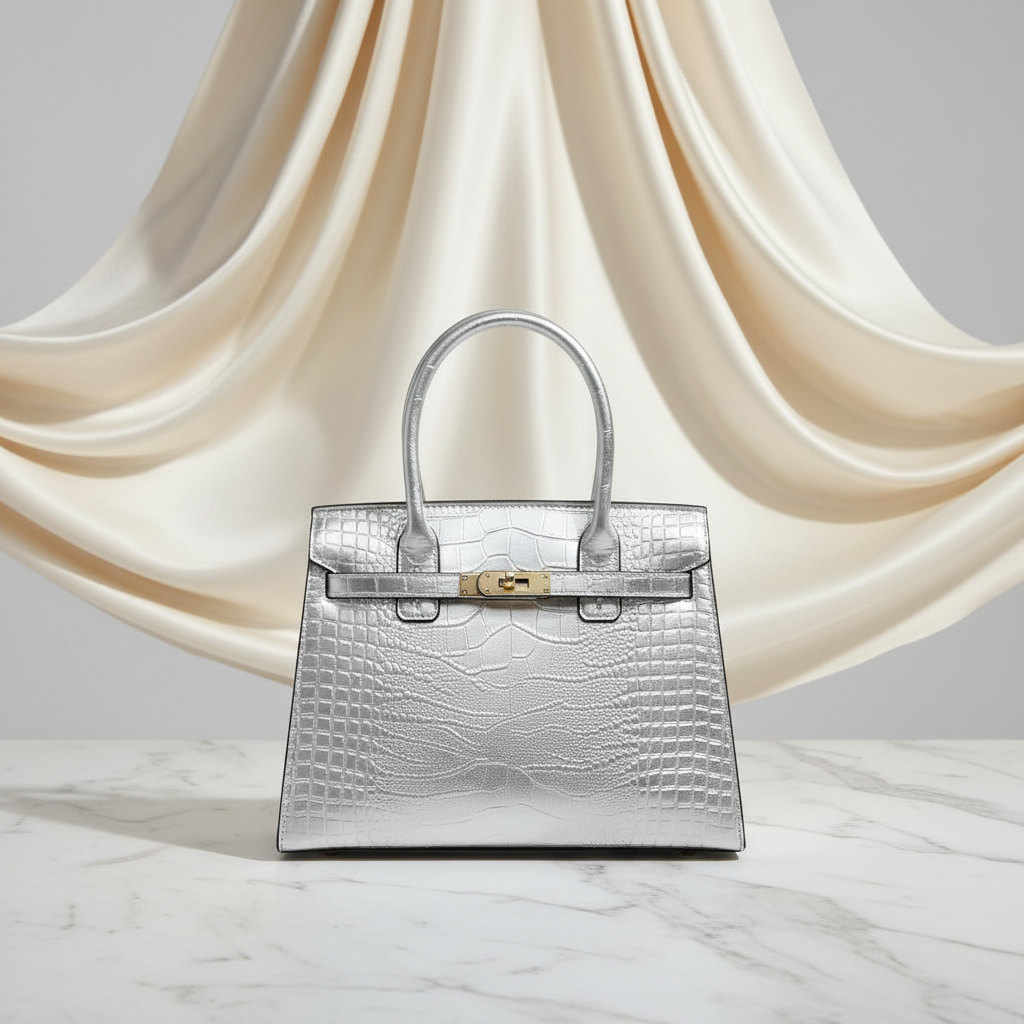 Silver Crocodile Textured Handbag RAYORA ENTERPRISE