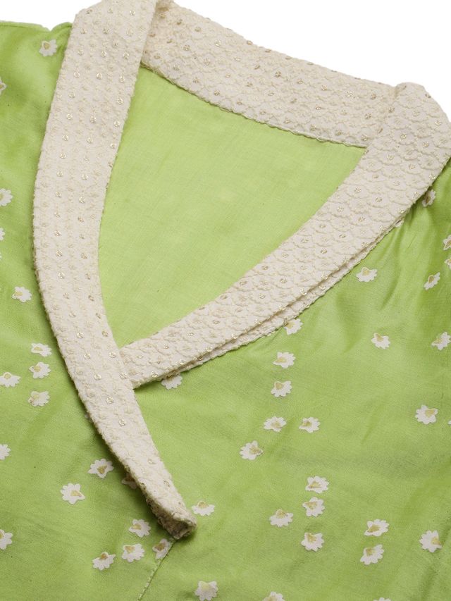 Bollywood Vogue Ready To Wear Green Cotton Foil Printed Narrow Straight Pant Suit
