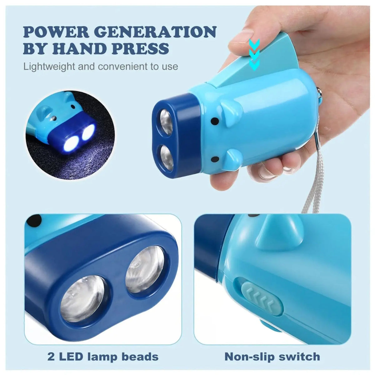 2-led Hand Press Torch  Battery-free Hand Crank Flashlight with Manual Generator, Eco-Friendly Rechargeable Light for Camping HP DD