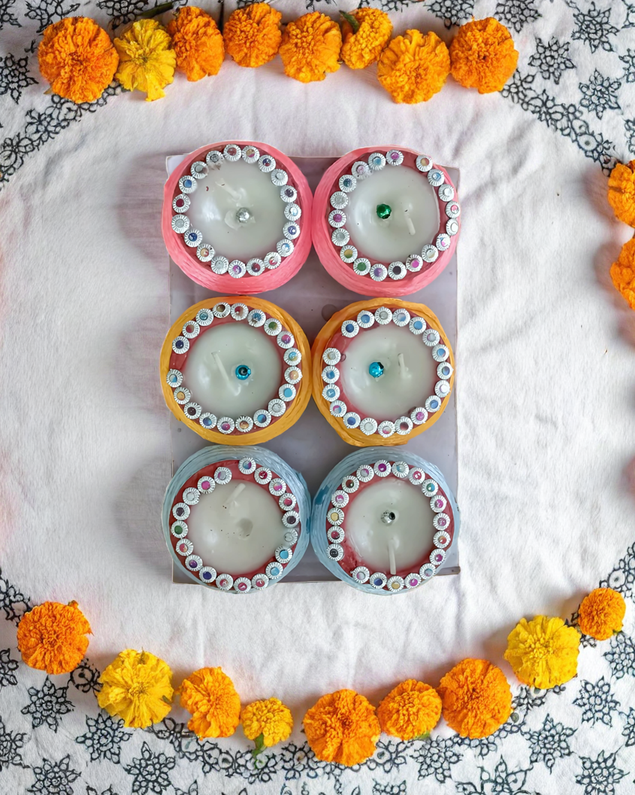 SBE Big Wax Diya – Set of 6 Handcrafted Decorative Clay Diyas with Wax & Wick for Festivals, Pooja & Home Décor”
