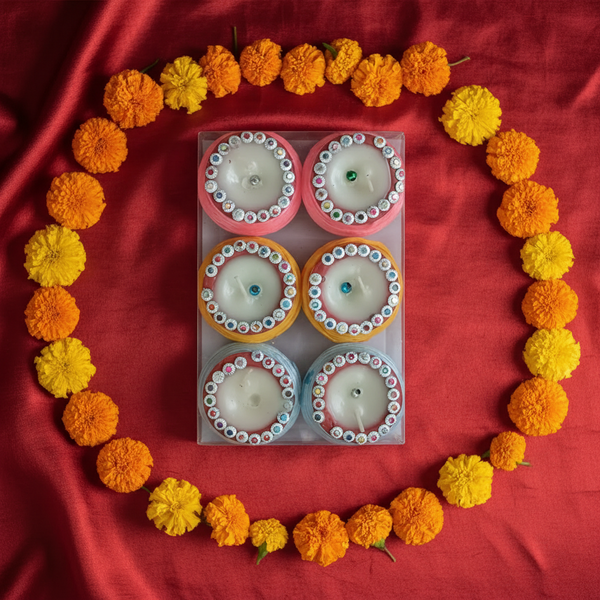SBE Big Wax Diya – Set of 6 Handcrafted Decorative Clay Diyas with Wax & Wick for Festivals, Pooja & Home Décor” HalfPe - FW -TPT
