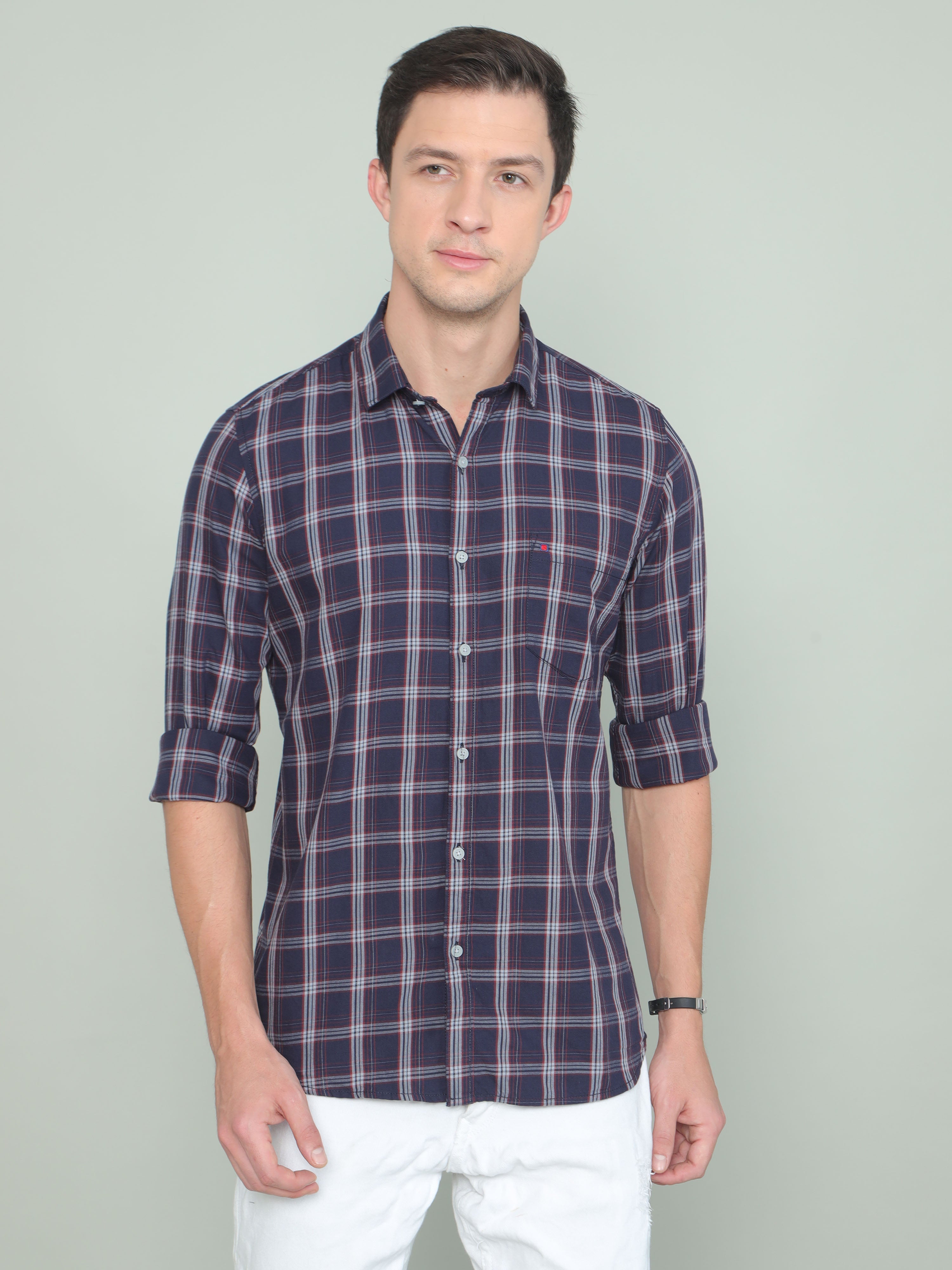 Men's Blue Slim Fit Checks Full Sleeves Casual Shirts
