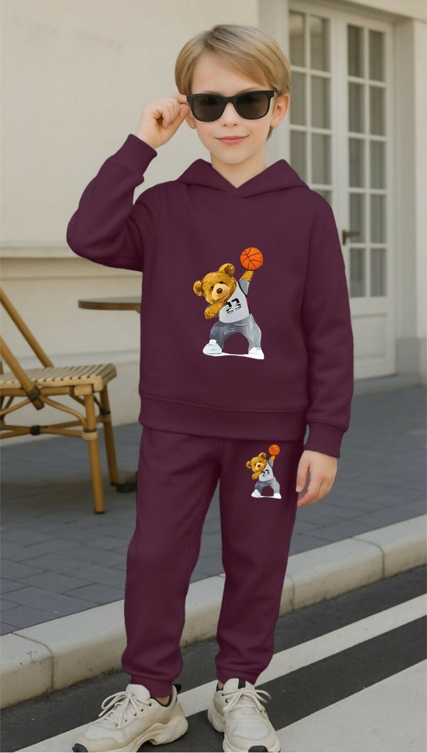 Stylish Kids Cotton Blend Hooded Sweatshirt & Pajama Set – Purple Printed Casual Wear Luck Fashion