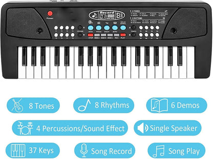 37-Key Piano Keyboard with Microphone | Portable Musical Toy for Kids Ages 3-12