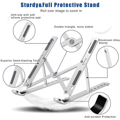 Adjustable Metal Laptop Stand – Portable Riser for Desk, Tablet & Phone