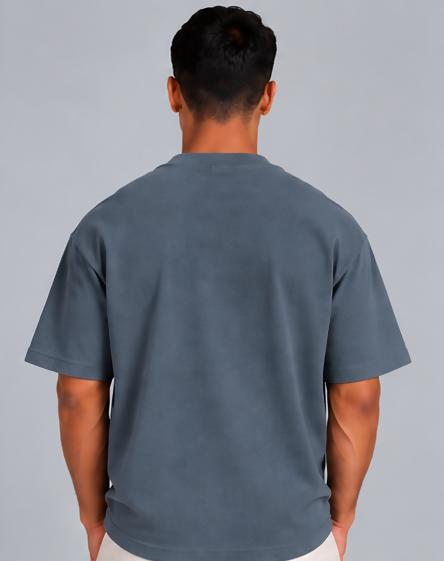 HUSTLE Men's Crew Neck Oversized Tees - Dark Slate Blue