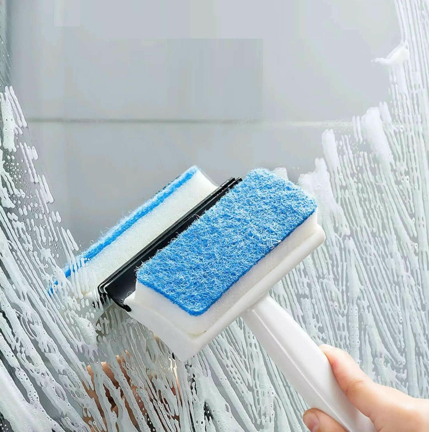 2-in-1 Glass Wiper & Cleaning Brush – Double-Sided Tool for Mirrors, Tiles, Windows & Pots.