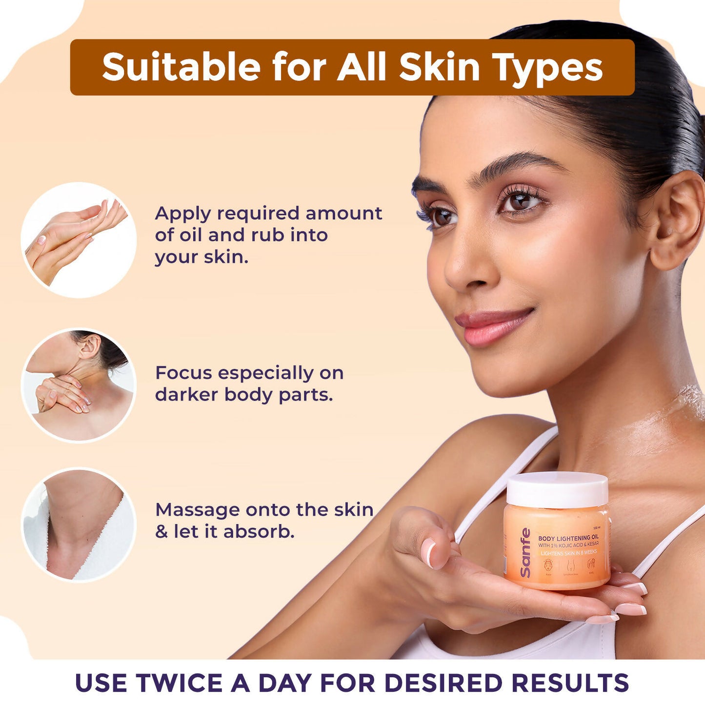 Sanfe Instant Glow Body oil gel | Instant Glow & Multivitamin Enriched For Even Tone Skin | Lightweight Moisturizing Body Oil | 24 Hrs Long-Lasting Radiance - 200ml