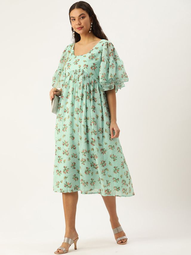 Bollywood Vogue Ready To Wear Mint Green Georgette Digital Printed Dress
