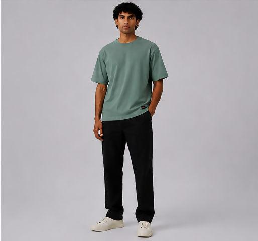 HUSTLE Men's Crew Neck Relaxed Fit T-Shirt – Jade Green(Relax fit)