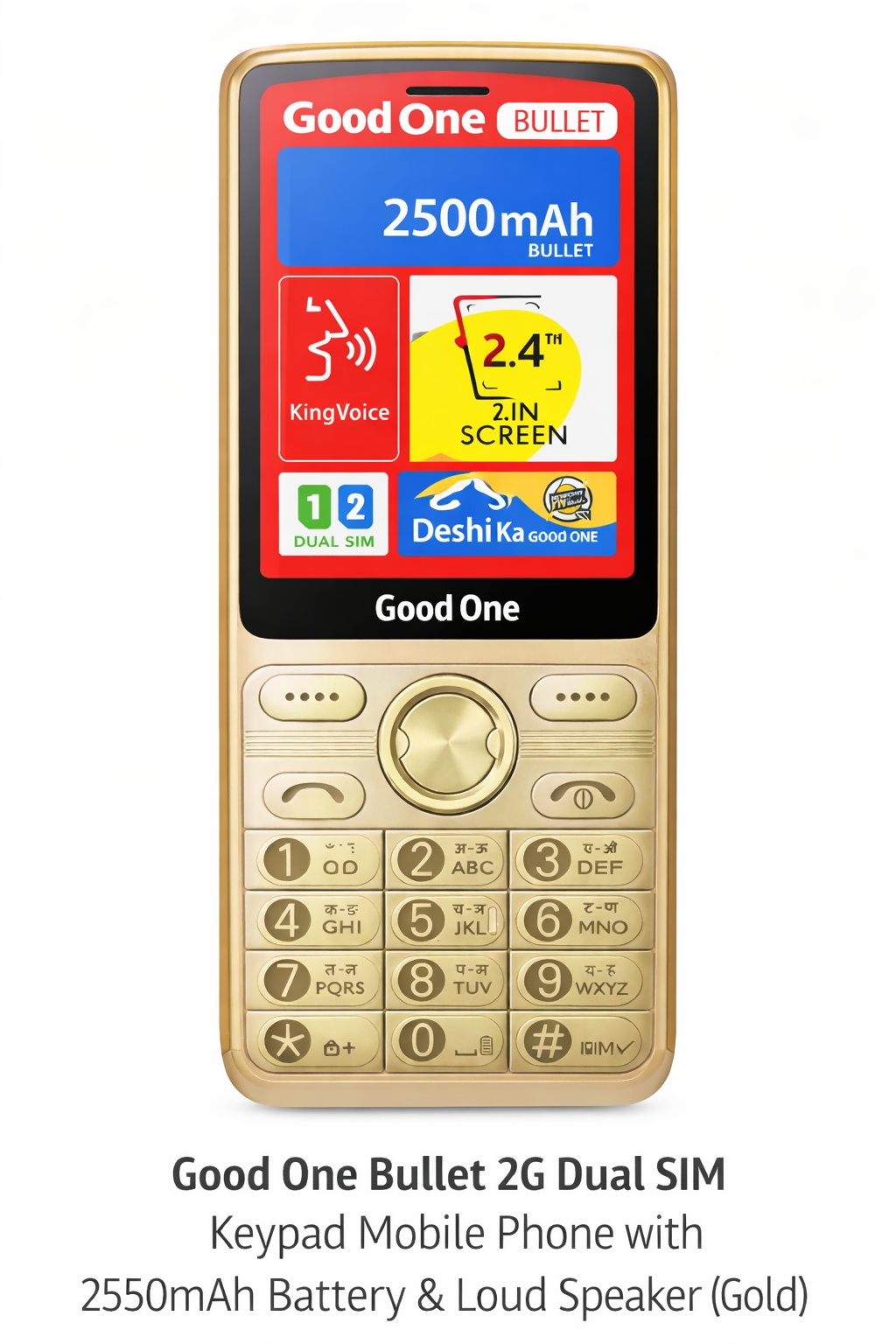 Good One Bullet 2G Dual SIM Keypad Mobile Phone with 2500mAh Battery & Loud Speaker (Gold) Dreams Gadgets 2