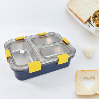 3 Compartment Transparent Stainless Steel Lunch Box For Kids