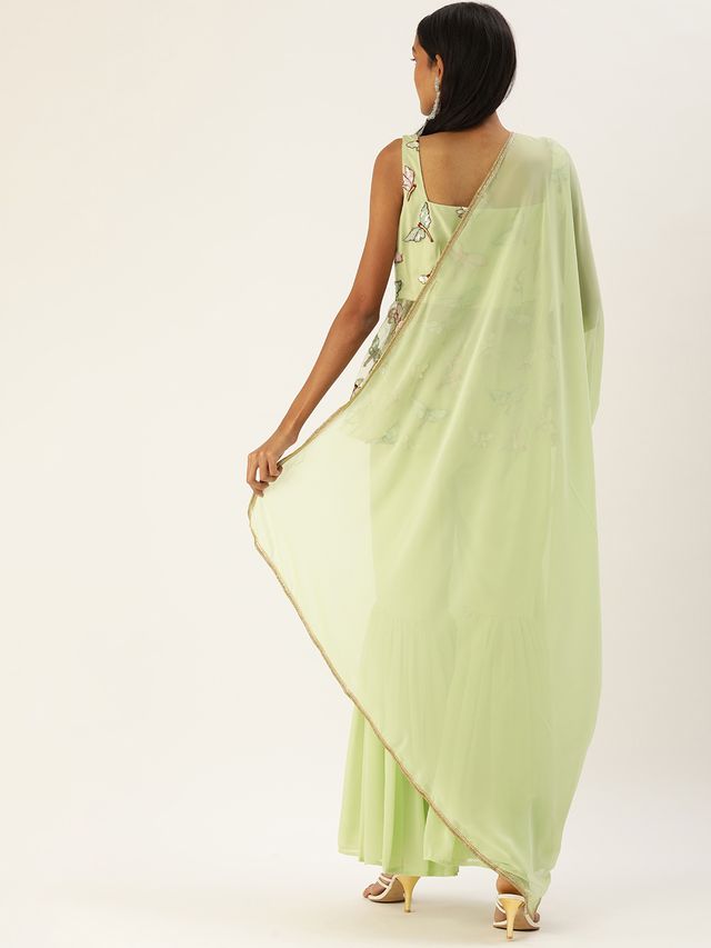Bollywood Vogue Ready To Wear Green Embroidered Square Neck Gharara Suit