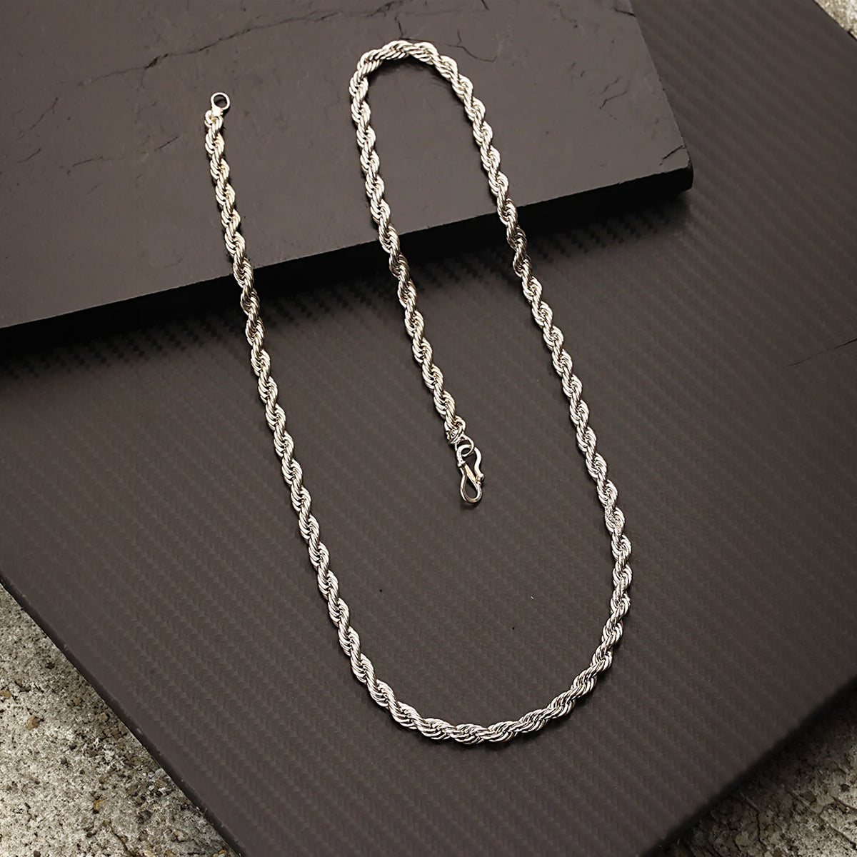 Classic Twisted Rope Chain Necklace for Men ‚Äì Silver Finish
