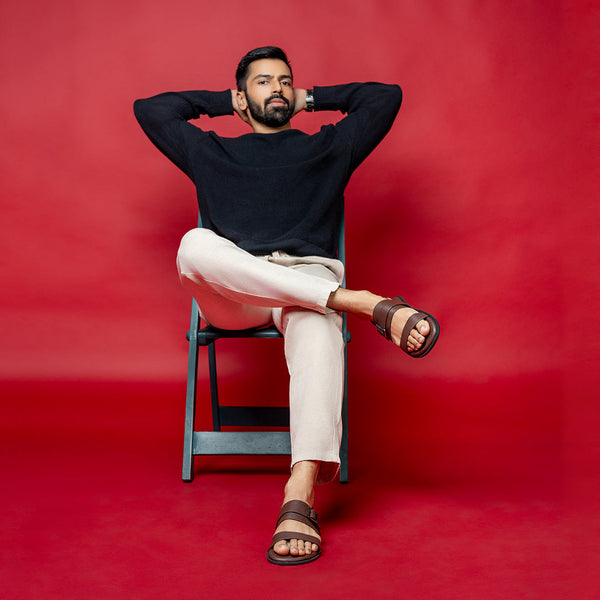 Leo Dual Strap Vegan Leather Brown Men Sandals Planet Paaduks