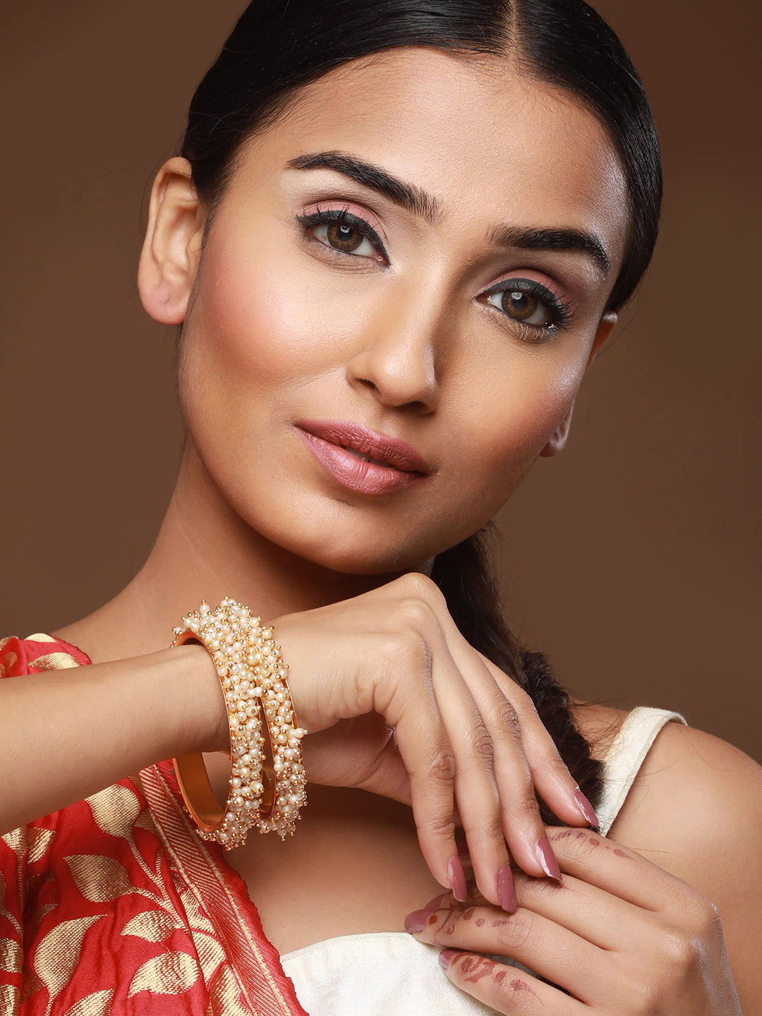 Set Of 2 Gold-Plated Beaded Bangles