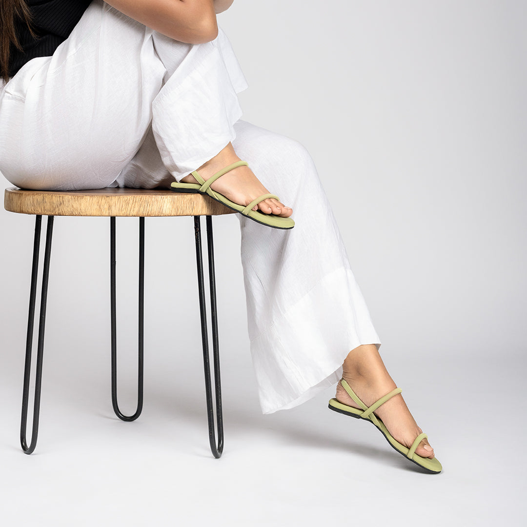 Lily Dual-Strap Vegan Leather Green Women Sandals Planet Paaduks