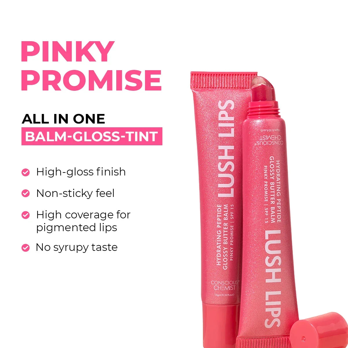 Glossy Peptide Lip Balm | Pinky Promise | Hydrates & Plumps | Lush Lips