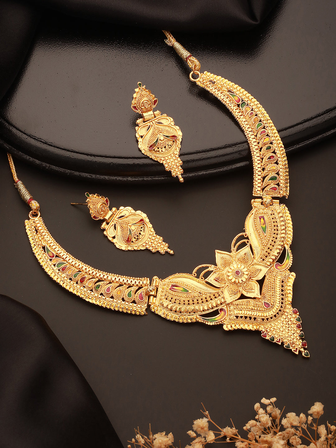 Jazz And Sizzle 22K Gold Plated  Circular Design Necklace Set with Matching Earrings Dubai Style Jewelry Set