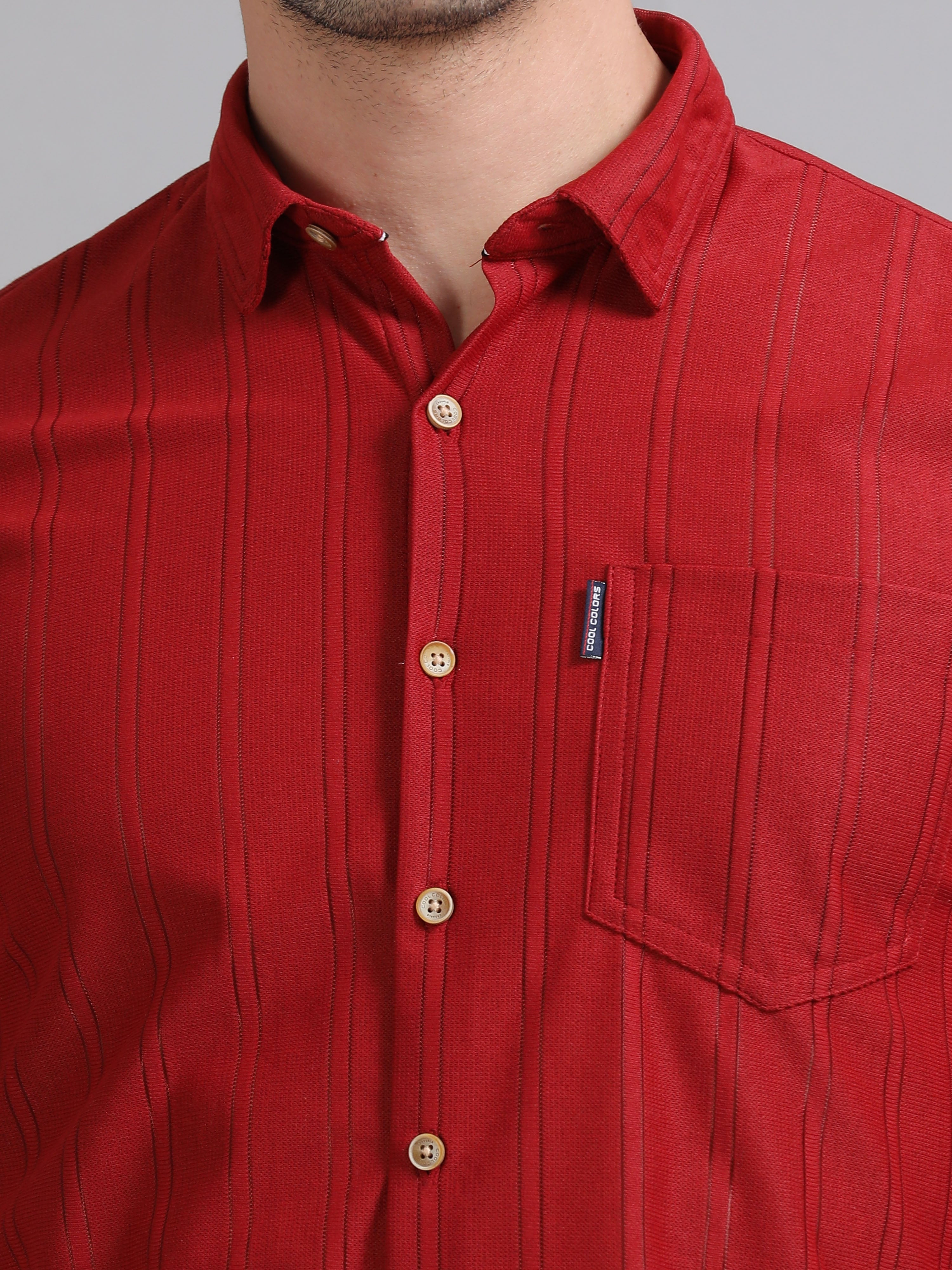 Men Red Full Sleeve knitted Dobby Casual Shirt Cool Colors