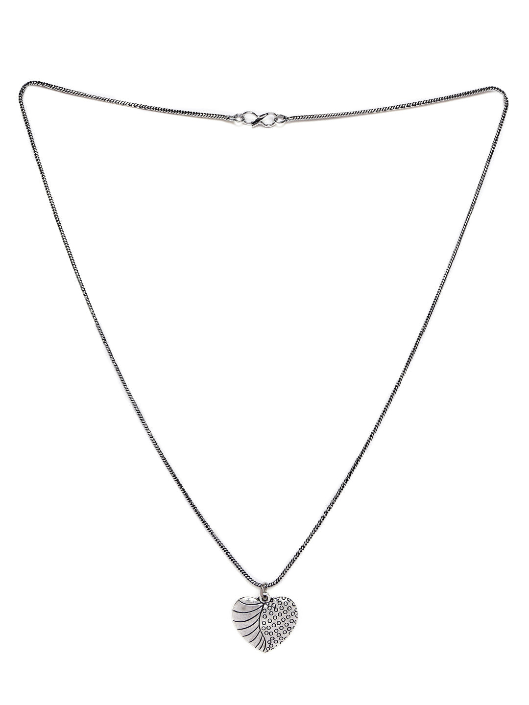 Set Of 2 Heart & Rose Shaped Oxidised Silver-Toned Textured Necklace