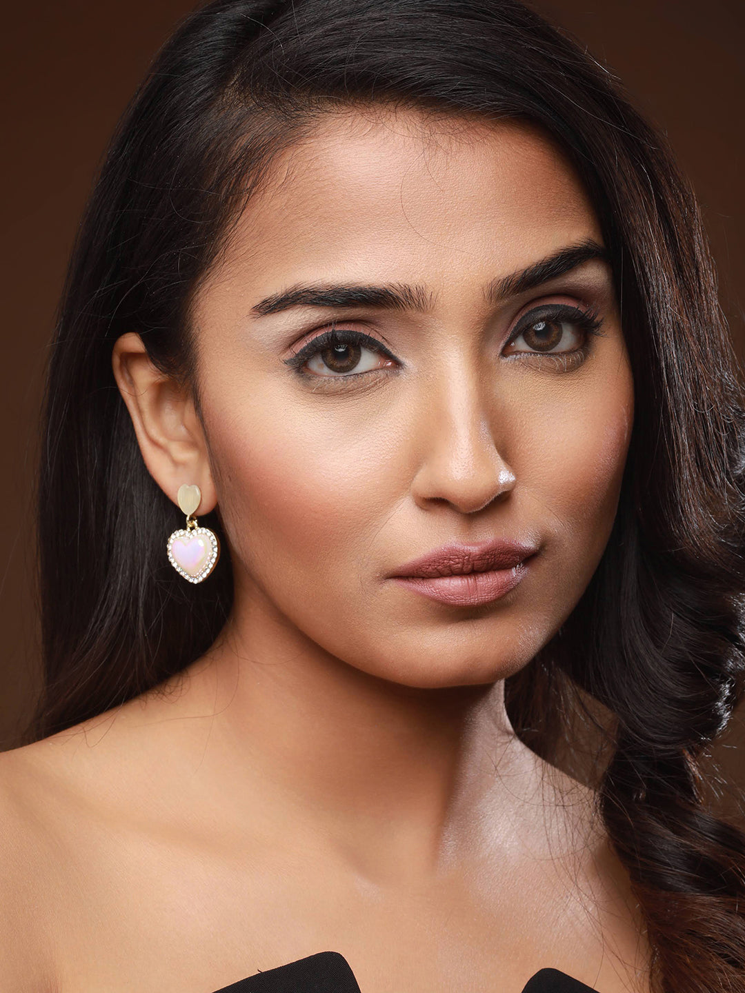 Gold-Plated Heart Shaped Drop Earrings