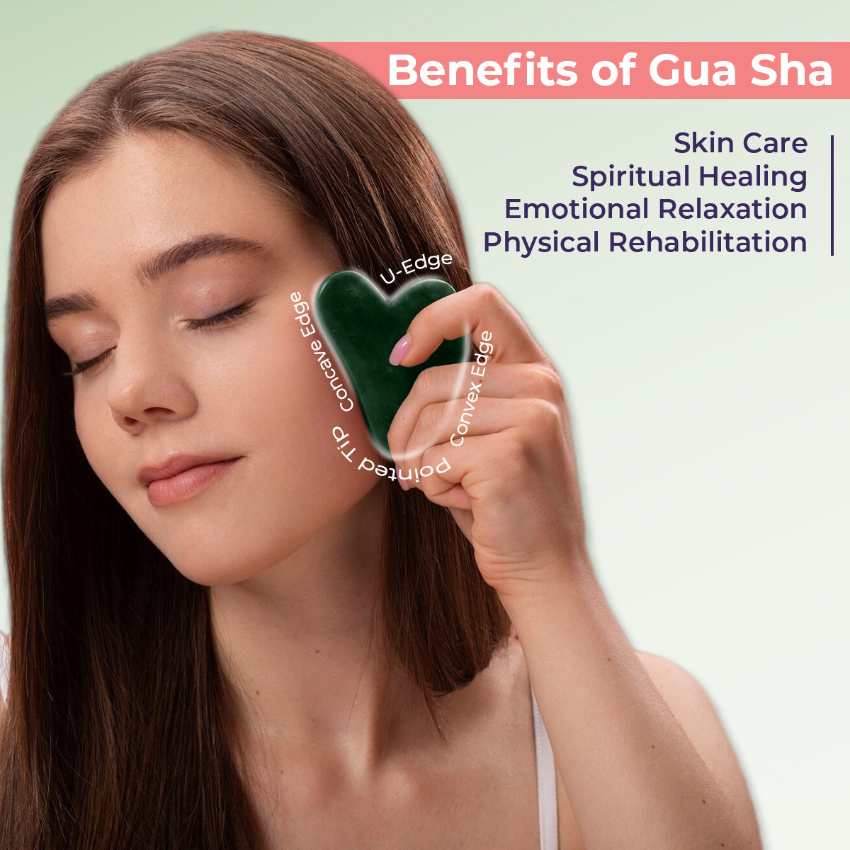 Prolume Gua Sha Facial Tool | Natural Jade Stone | For Spa, Acupuncture Therapy, Trigger Point Treatment | Scraping Massage Tool | Pack of 1, Green Stone