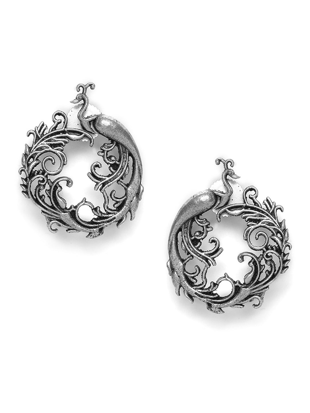 Handcrafted Peacock Shaped Oxidized Stud Earrings