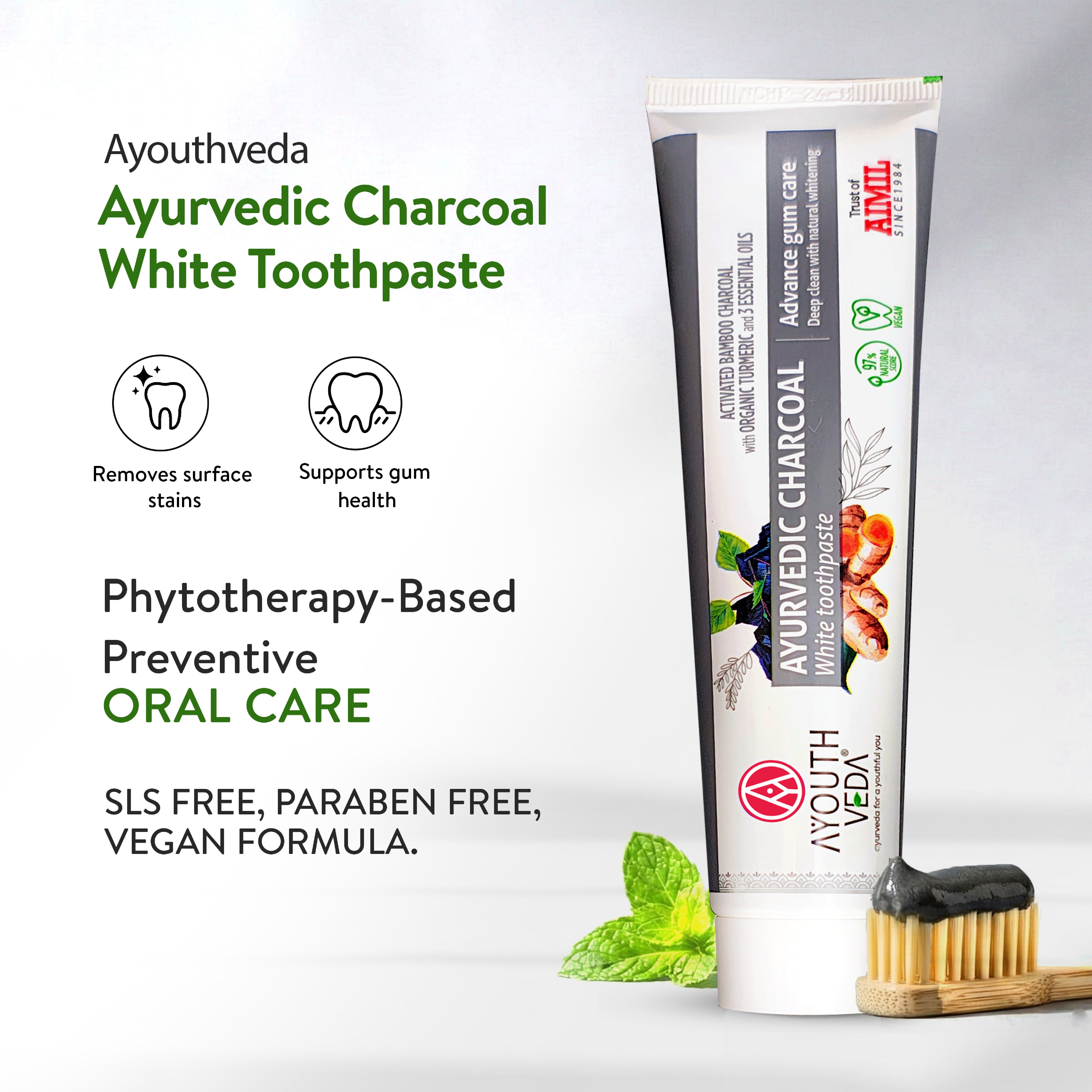Ayurvedic Charcoal White toothpaste Pack of 4 (100 gm) Aimil Ayouthveda