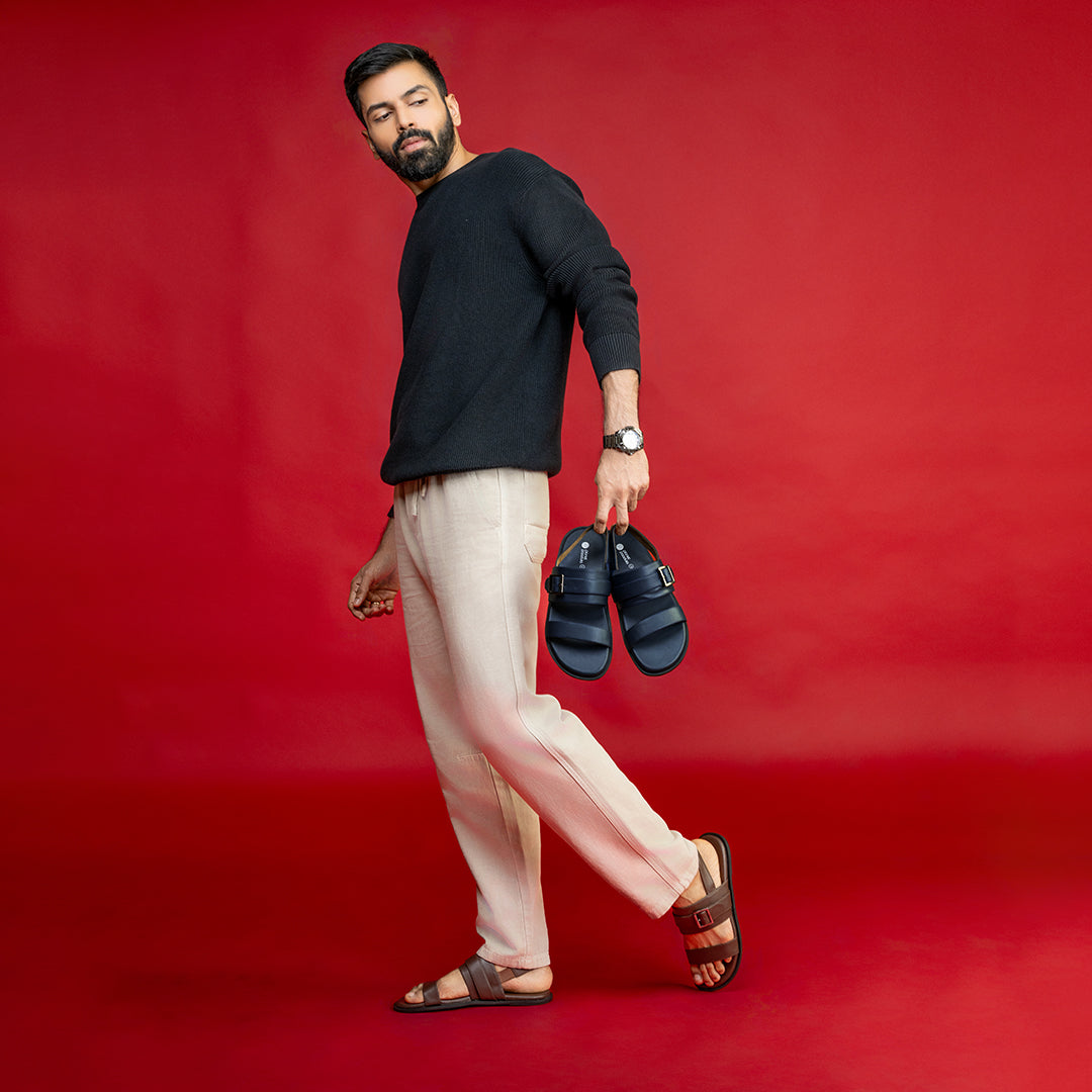 Leo Dual Strap Vegan Leather Blue Men Sandals Planet Paaduks