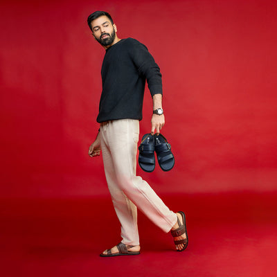 Leo Dual Strap Vegan Leather Blue Men Sandals Planet Paaduks