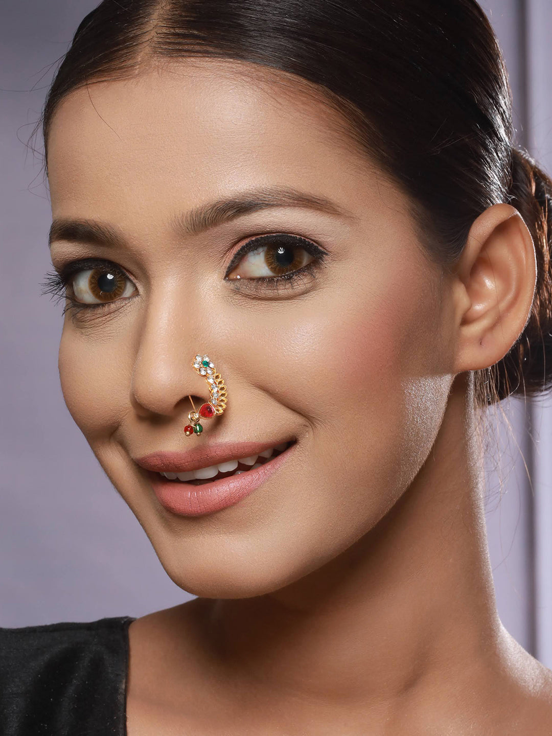 Set Of 4 Gold-Plated Stone-Studded & Beaded Nosepin